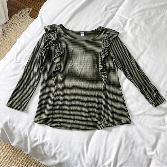 Old Navy Green Stripe Ruffle Top - Picture 1 of 3